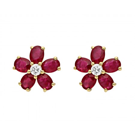 Aretes floresitas de rubís en 14K
