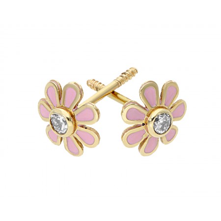 Broqueles de flor en Oro Amarillo y diamantes de 0.06 ct