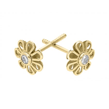 Broqueles de floresita con diamantes 0.06 ct