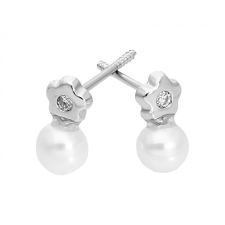 Girl diamond stud with pearl 3.8 mm earrings 0.02 ct