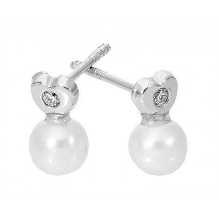 Diamond Stud earrings with a natural pearl 3.8 mm