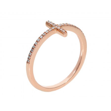 Anillo en oro rosa con un delicado diseño de cruz en 14K