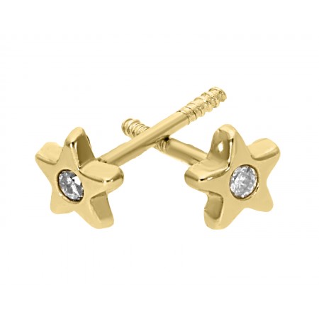 Novedad de aretes Infantil estrellitas con diamantes en 14K