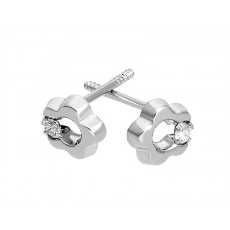 Broquel infantil en forma flor oro blanco con diamantes