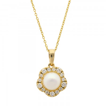 Pearl pendant with gold chain 14K