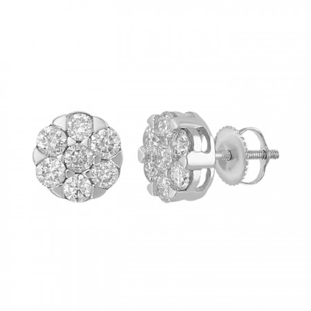 Aretes roseta de diamantes en oro blanco 14K