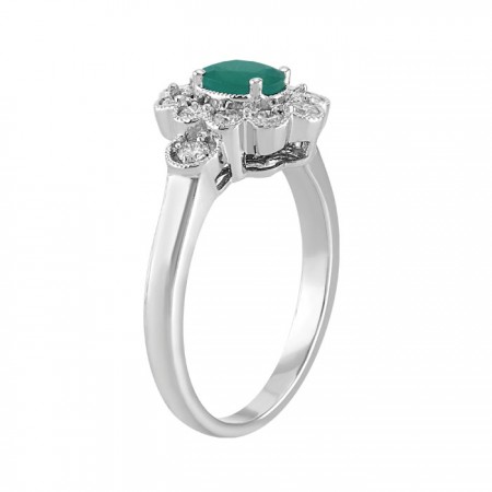 Natural emerald stone and diamond ring in 14K