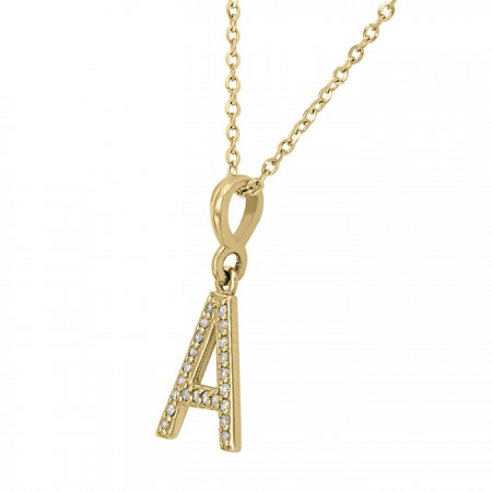 Inicial letra "A" de diamantes con cadena oro 14K